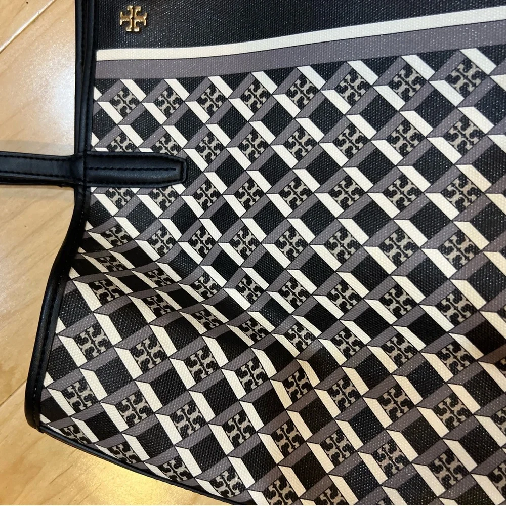 Tory Burch Black & White Geometric Logo Tote